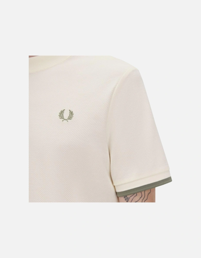 Tipped Cuff Pique T-Shirt - Light Ecru