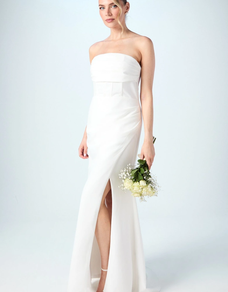 Crepe Corset Fishtail Wedding Dress With Puddle