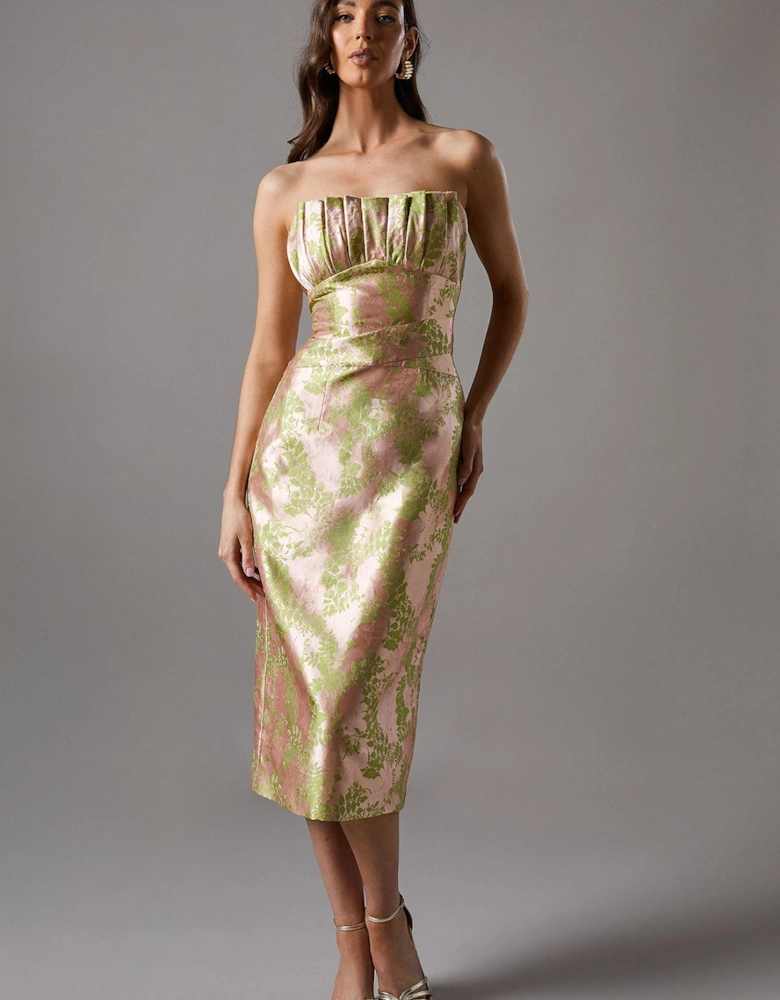Jacquard Pleated Bandeau Dress