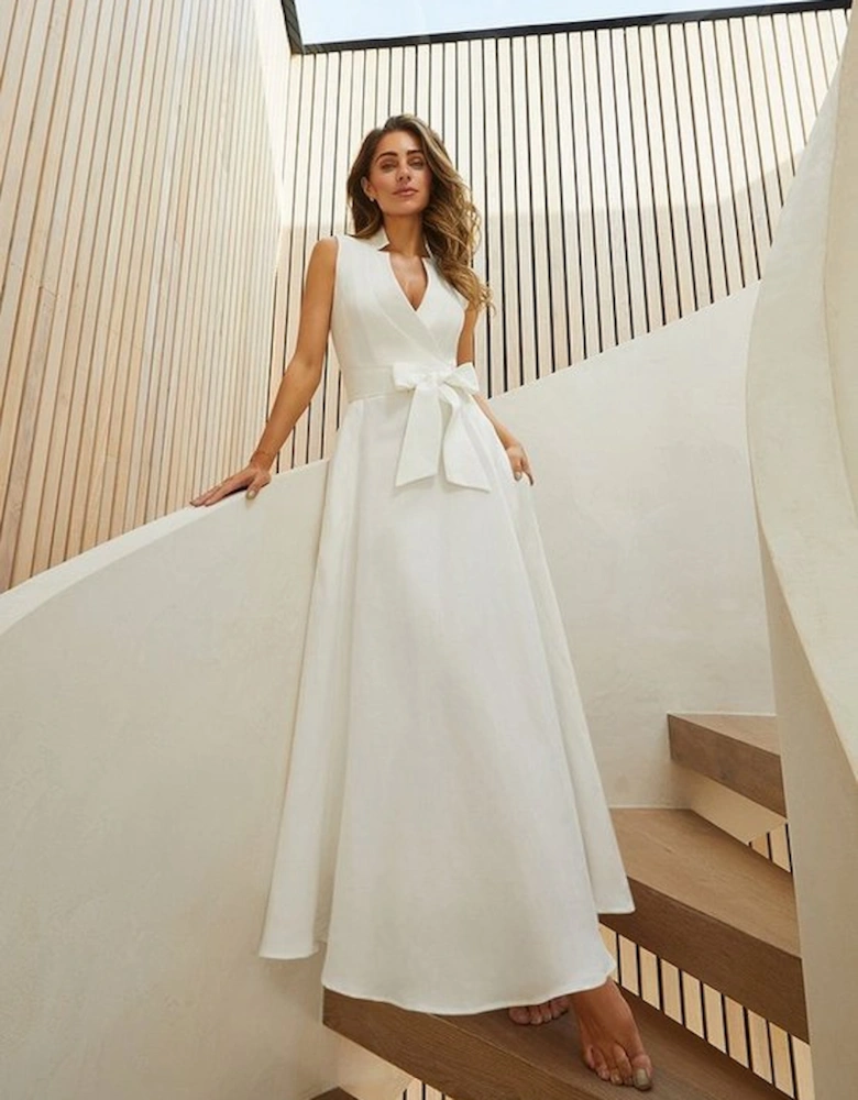 Lydia Millen Petite Linen Wrap Tie Waisted Maxi Dress