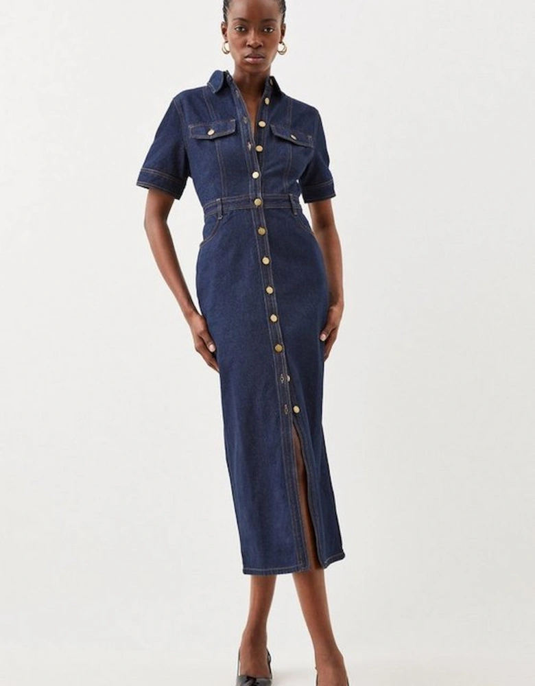 Petite Denim Maxi Shirt Dress