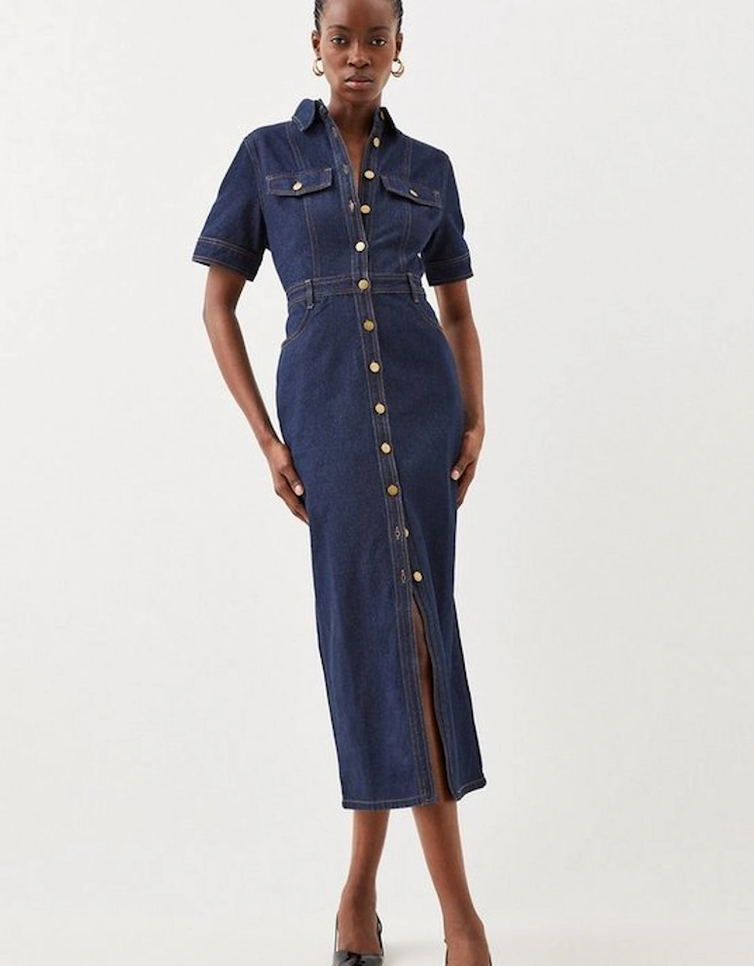 Petite Denim Maxi Shirt Dress, 2 of 1