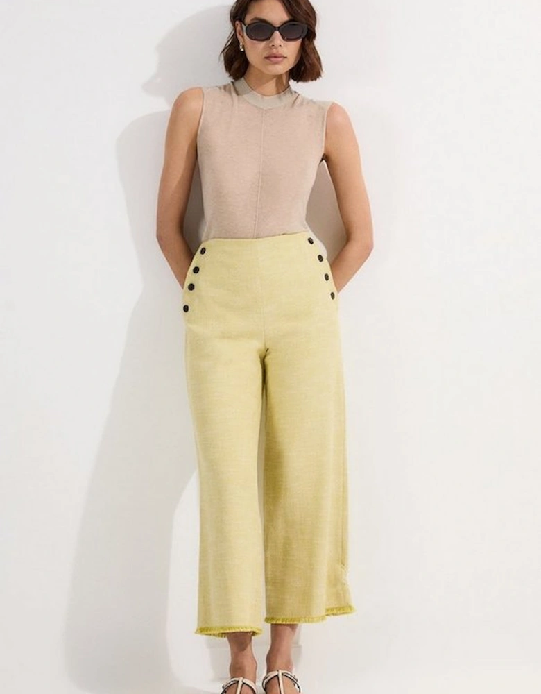 Spring Tweed Tailored Button Detail Cropped Wide Leg Trouser