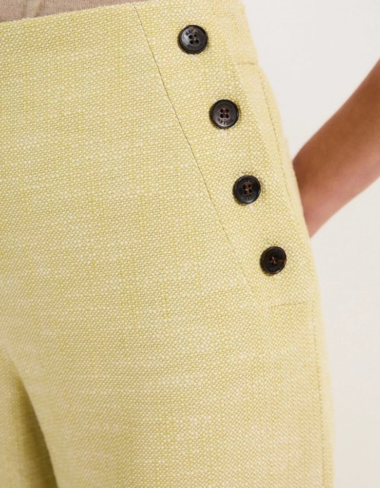 Spring Tweed Tailored Button Detail Cropped Wide Leg Trouser