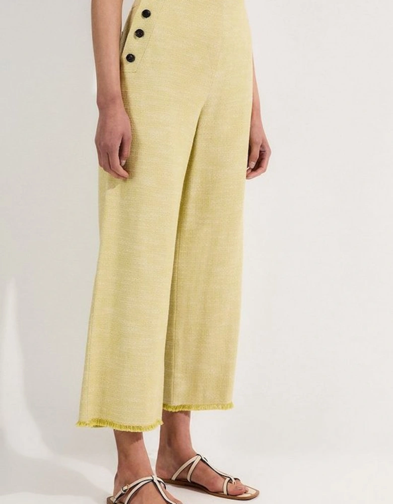 Spring Tweed Tailored Button Detail Cropped Wide Leg Trouser