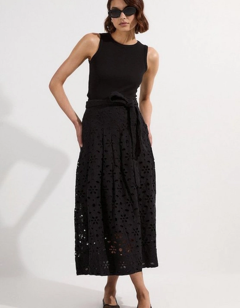 Cotton Broderie Woven Maxi Skirt