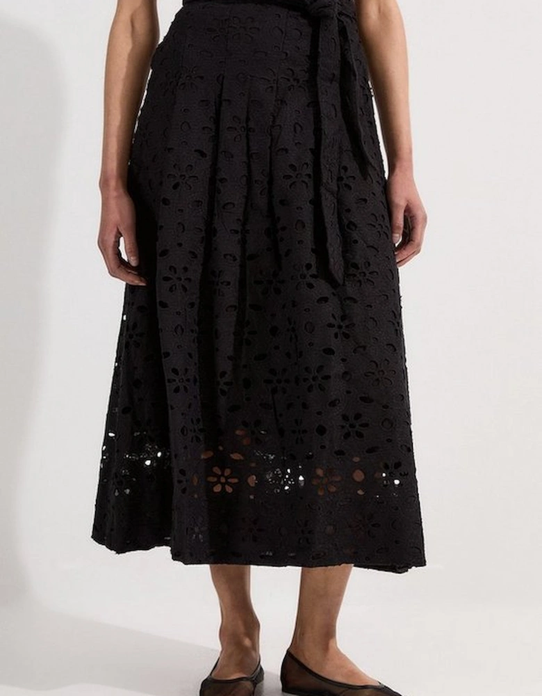 Cotton Broderie Woven Maxi Skirt