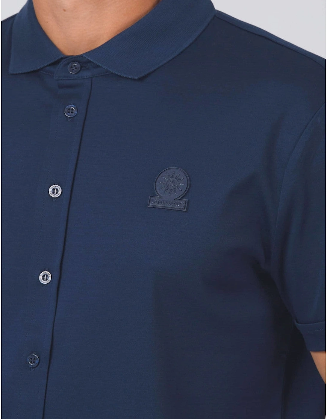Full Button Interlock Polo Shirt Navy