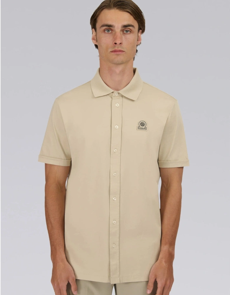 Full Button Interlock Polo Shirt Stone