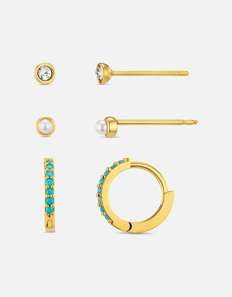 Pearl & Turquoise Micro Hoop Ear Pack
