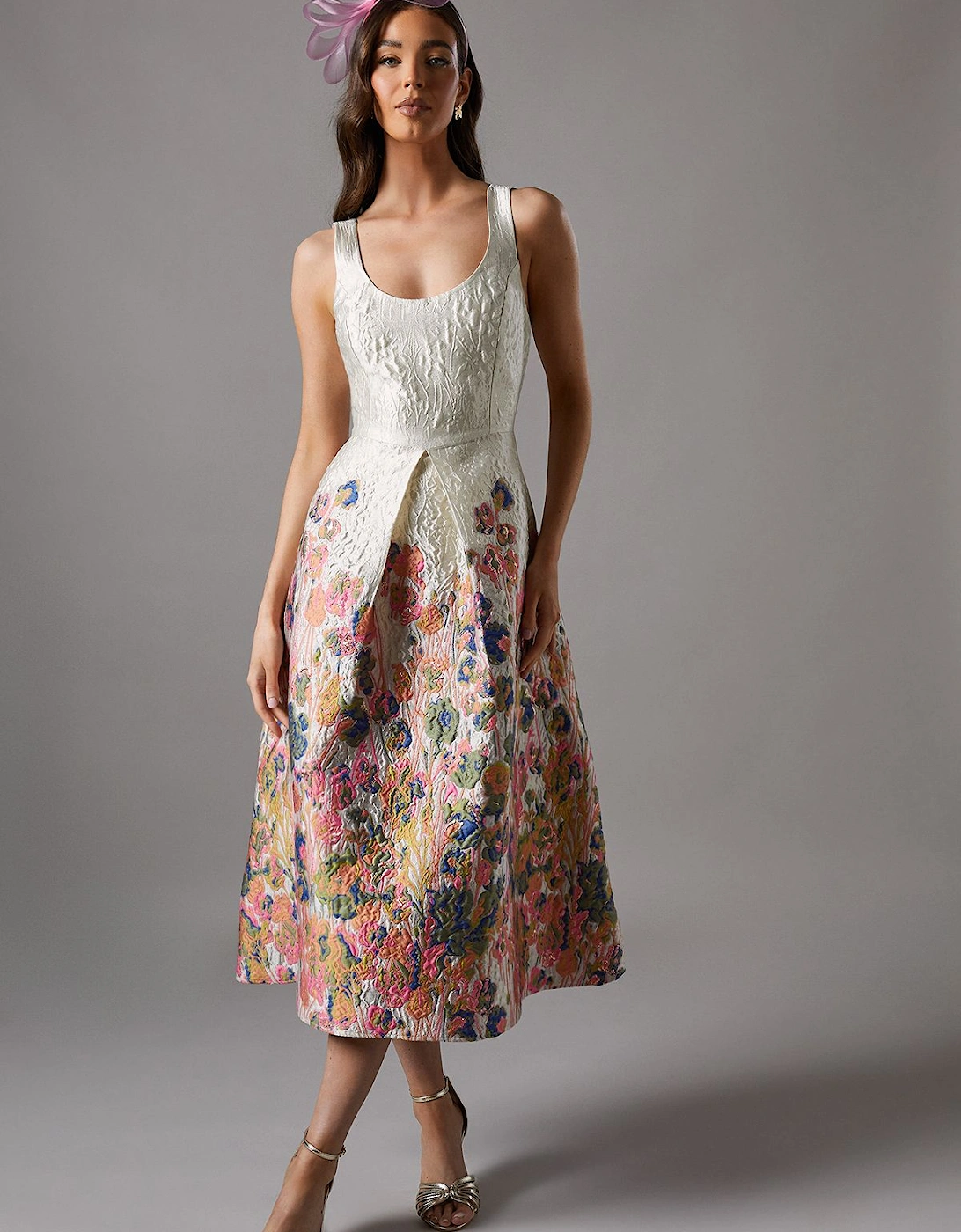 Floral Jacquard Fit And Flare Midi Dress, 2 of 1
