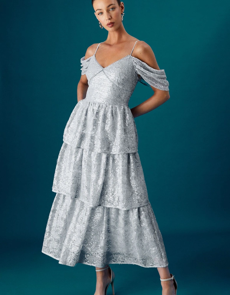 Muse Lace Sequin Tiered Dress