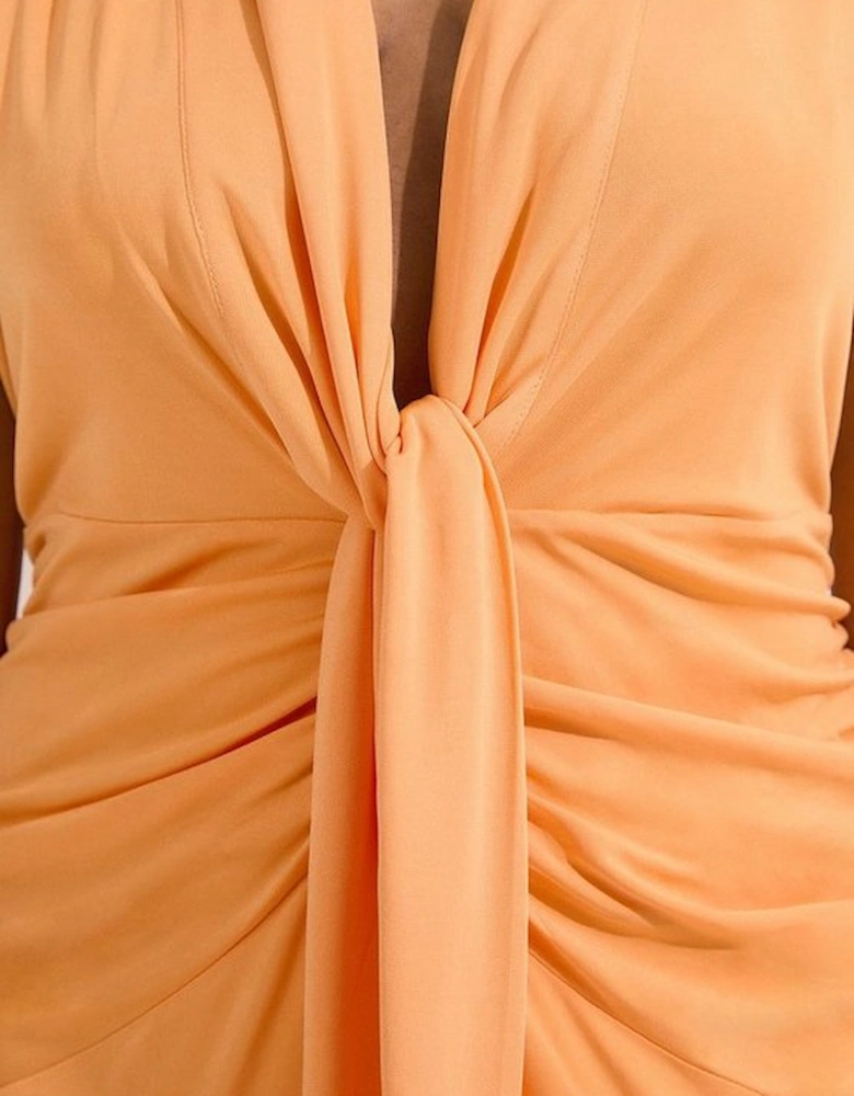 Plus Size Plunge Ruched Twist Jersey Maxi Dress