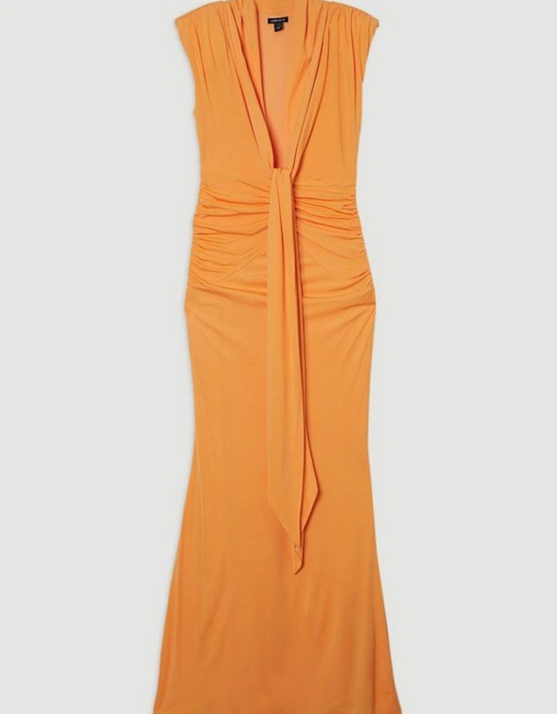 Plus Size Plunge Ruched Twist Jersey Maxi Dress