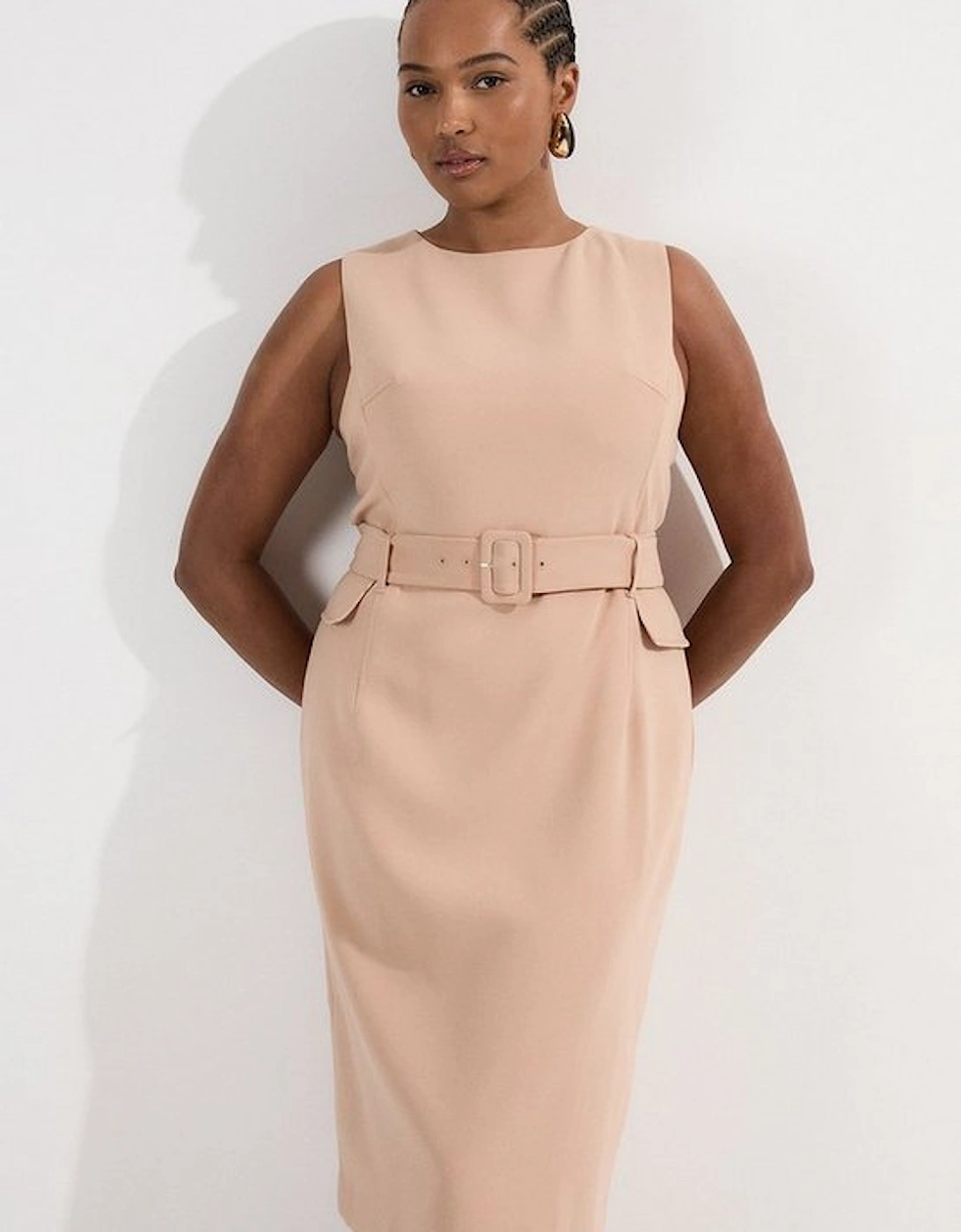 Plus Size Compact Essential Belted Tailored Midi Dress, 5 of 4