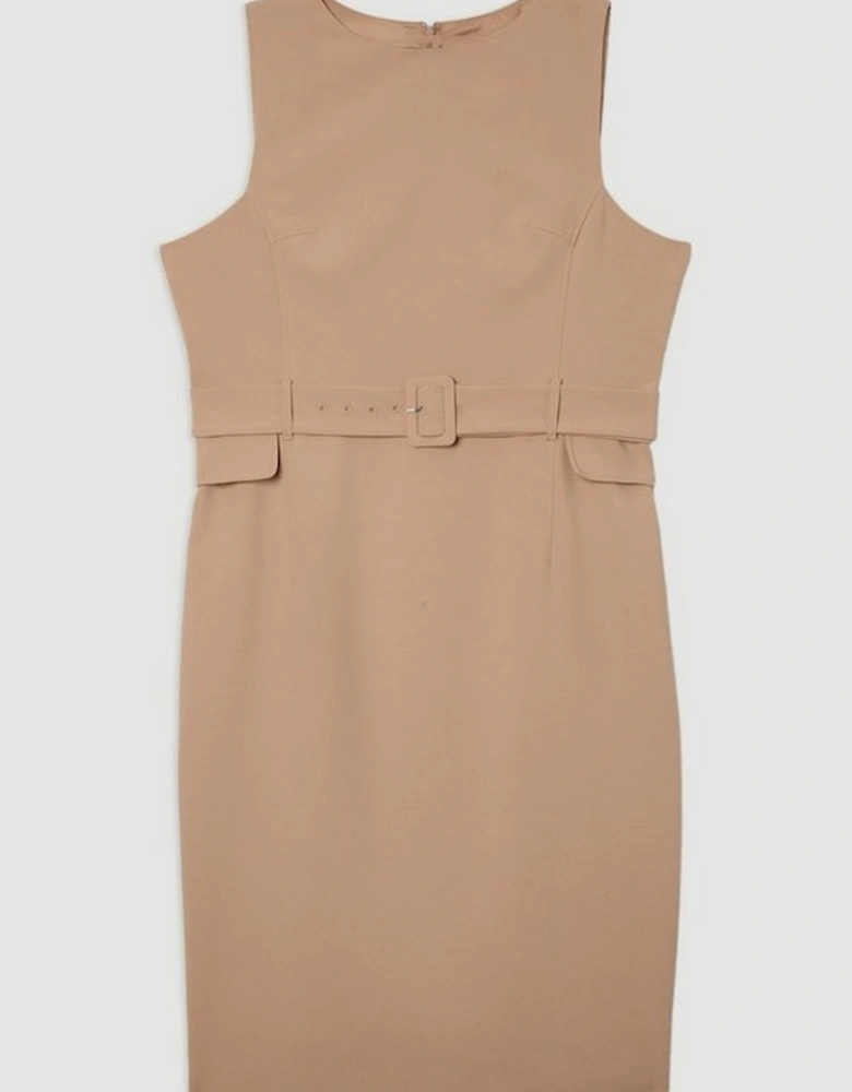 Plus Size Compact Essential Belted Tailored Midi Dress