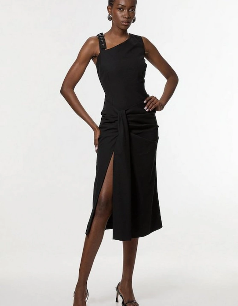 Tailored Asymmetric Neck Strappy Detail Dress