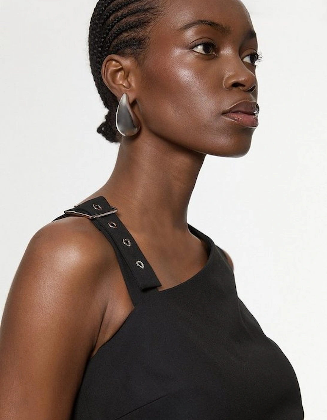 Tailored Asymmetric Neck Strappy Detail Dress