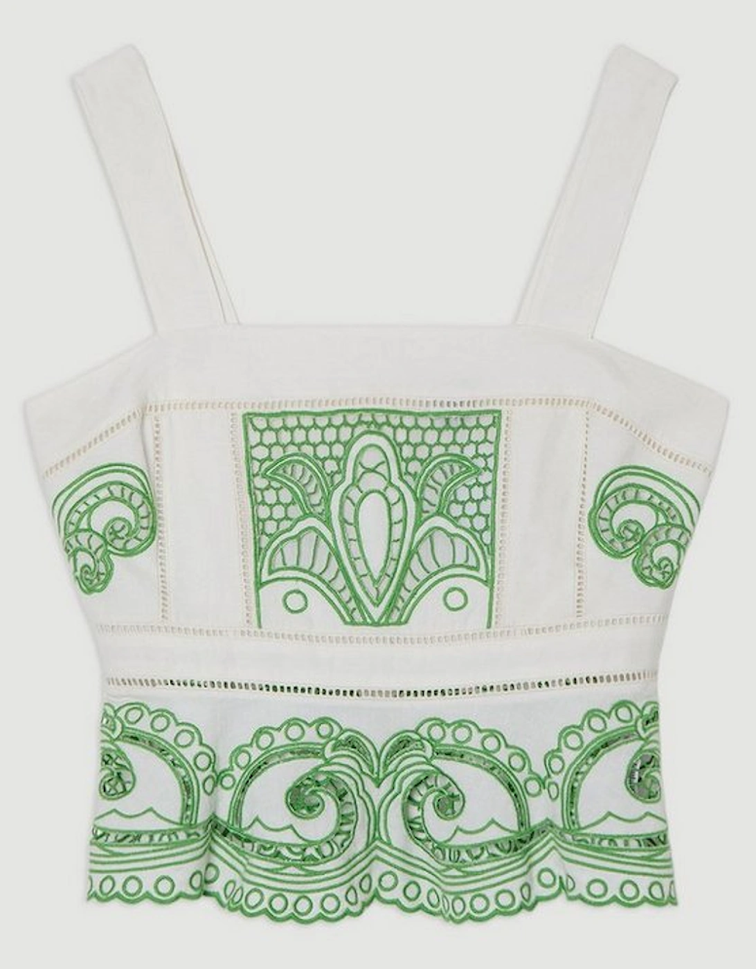 Cutwork Embroidered Ruffle Woven Strappy Top