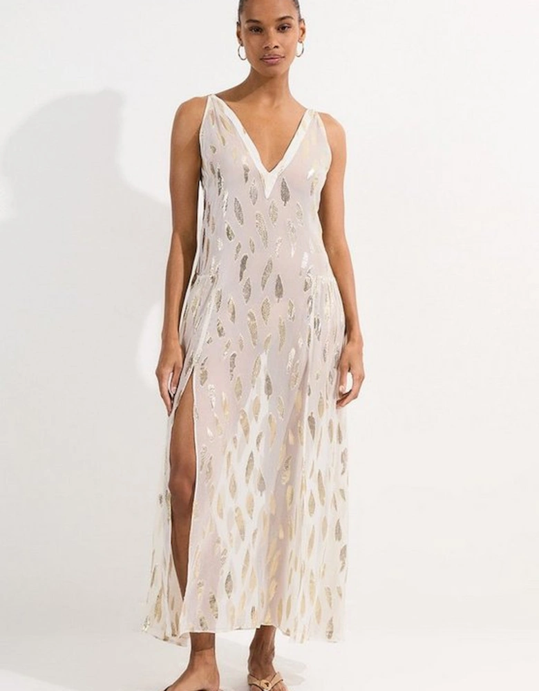 Beach Metallic Thread Strappy Maxi Dress