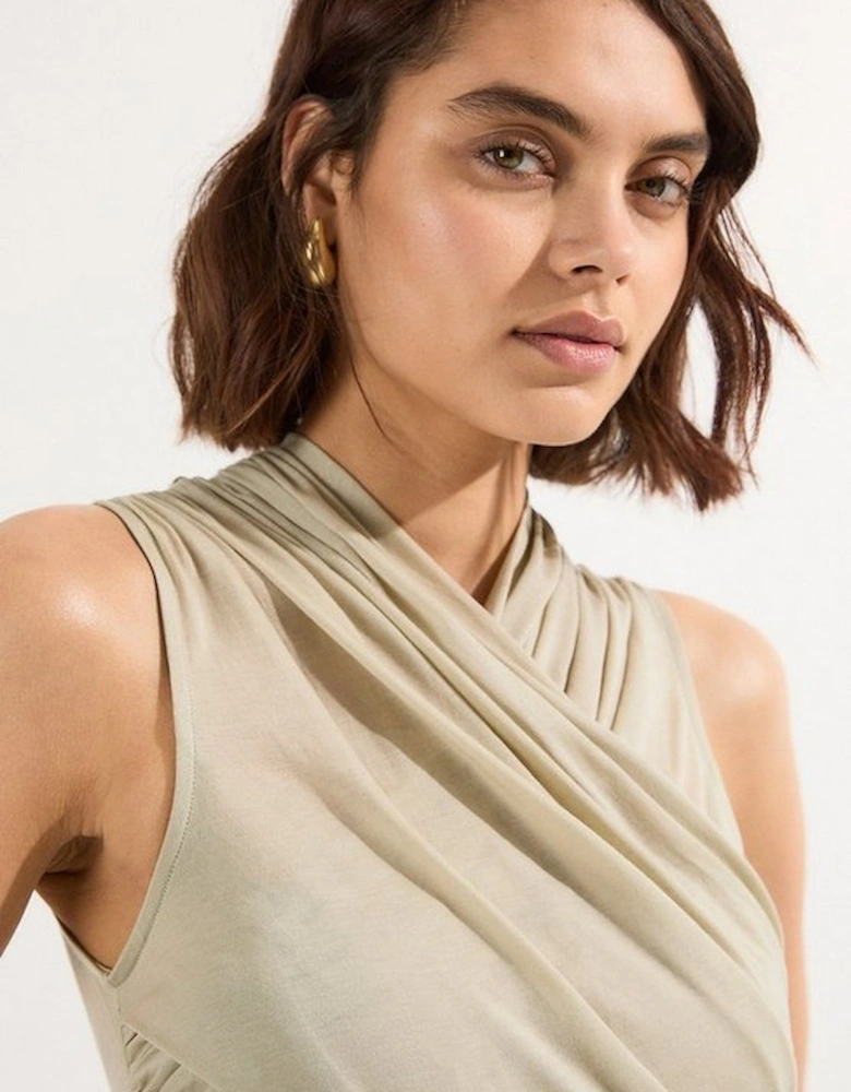 Premium Tencel Jersey Wrap Detail Midi Dress
