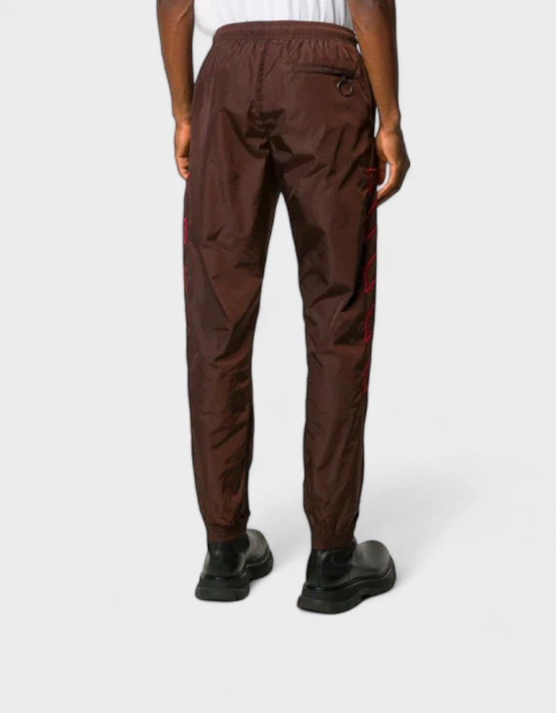 Off White Nylon Diagonals Embroidery Track Pant Brown Red