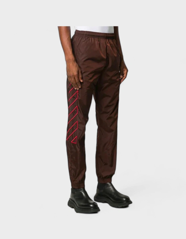 Off White Nylon Diagonals Embroidery Track Pant Brown Red