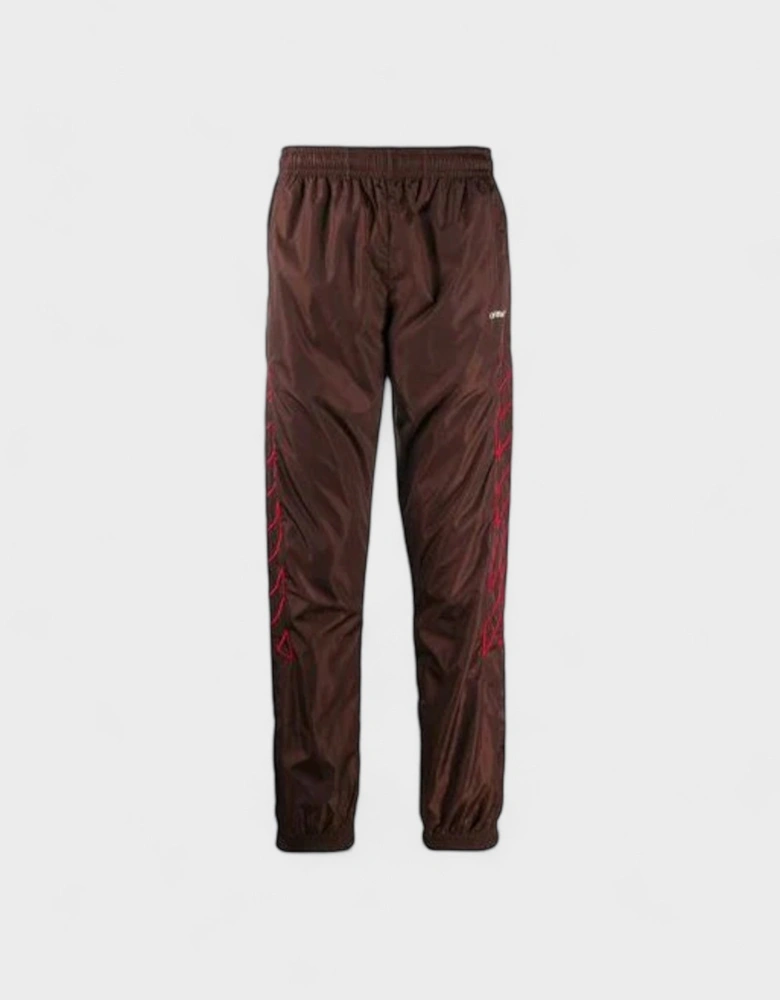 Off White Nylon Diagonals Embroidery Track Pant Brown Red