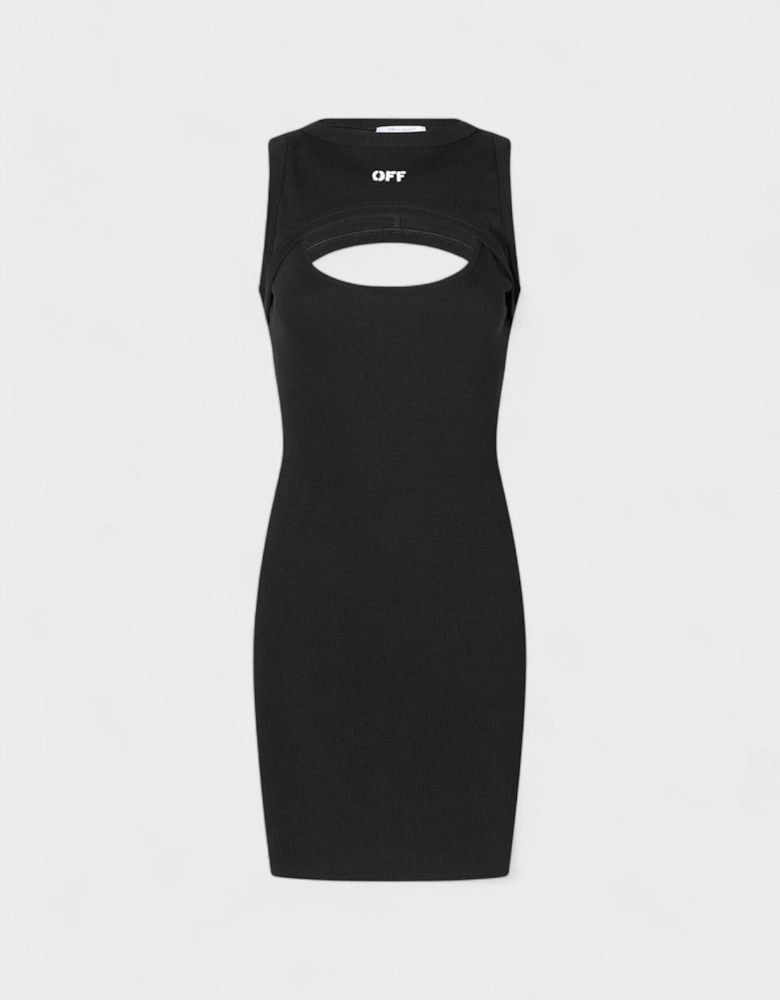 Off Stamp Rib Round Mini Dress Black