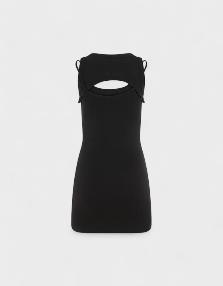Off Stamp Rib Round Mini Dress Black