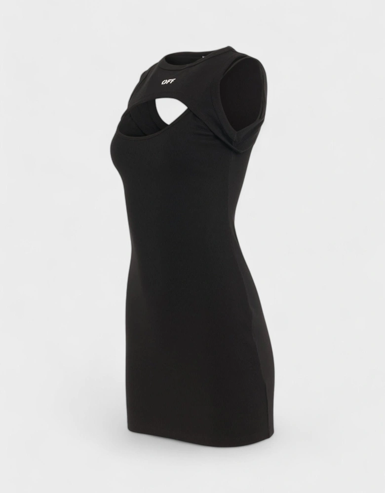 Off Stamp Rib Round Mini Dress Black