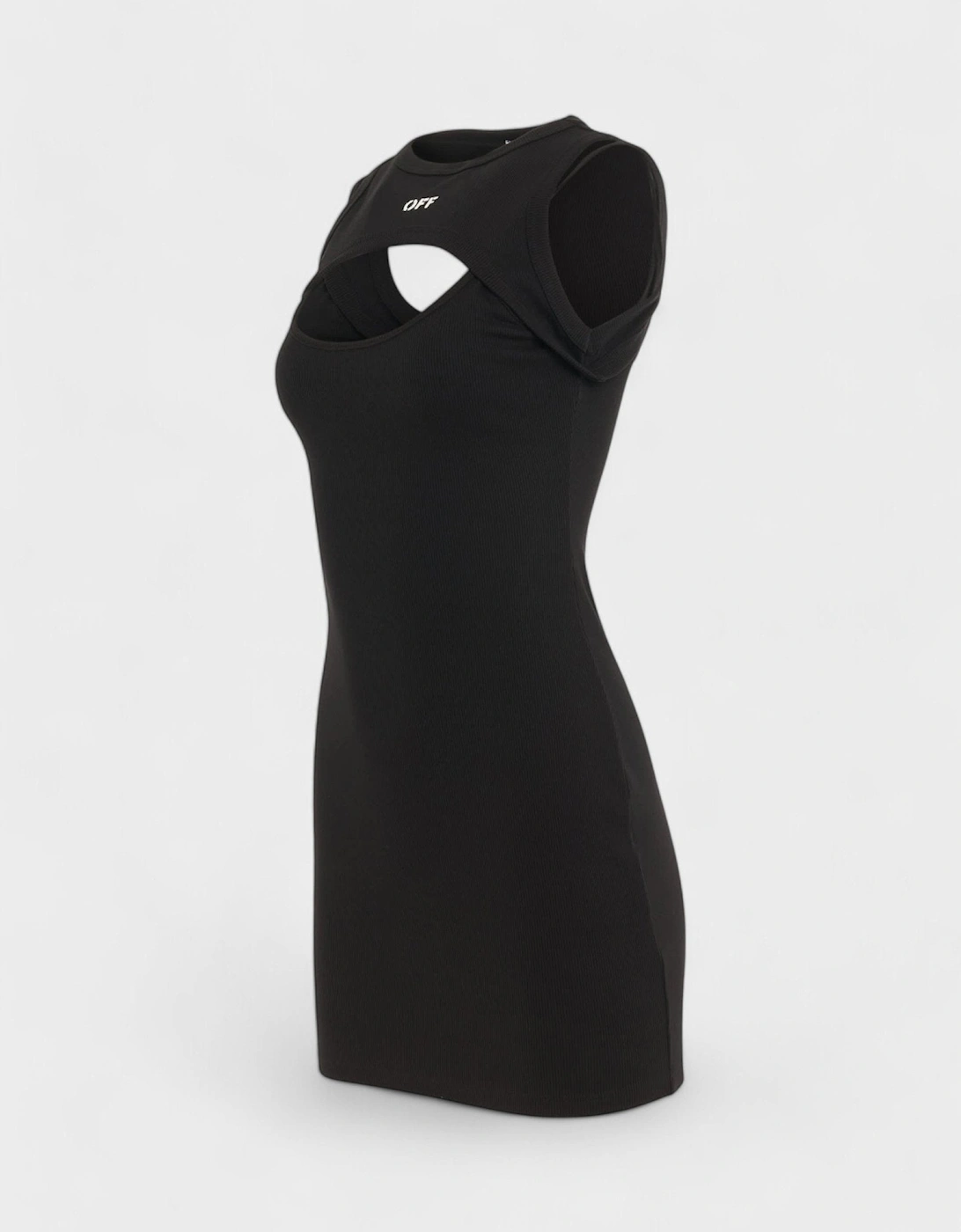 Off Stamp Rib Round Mini Dress Black