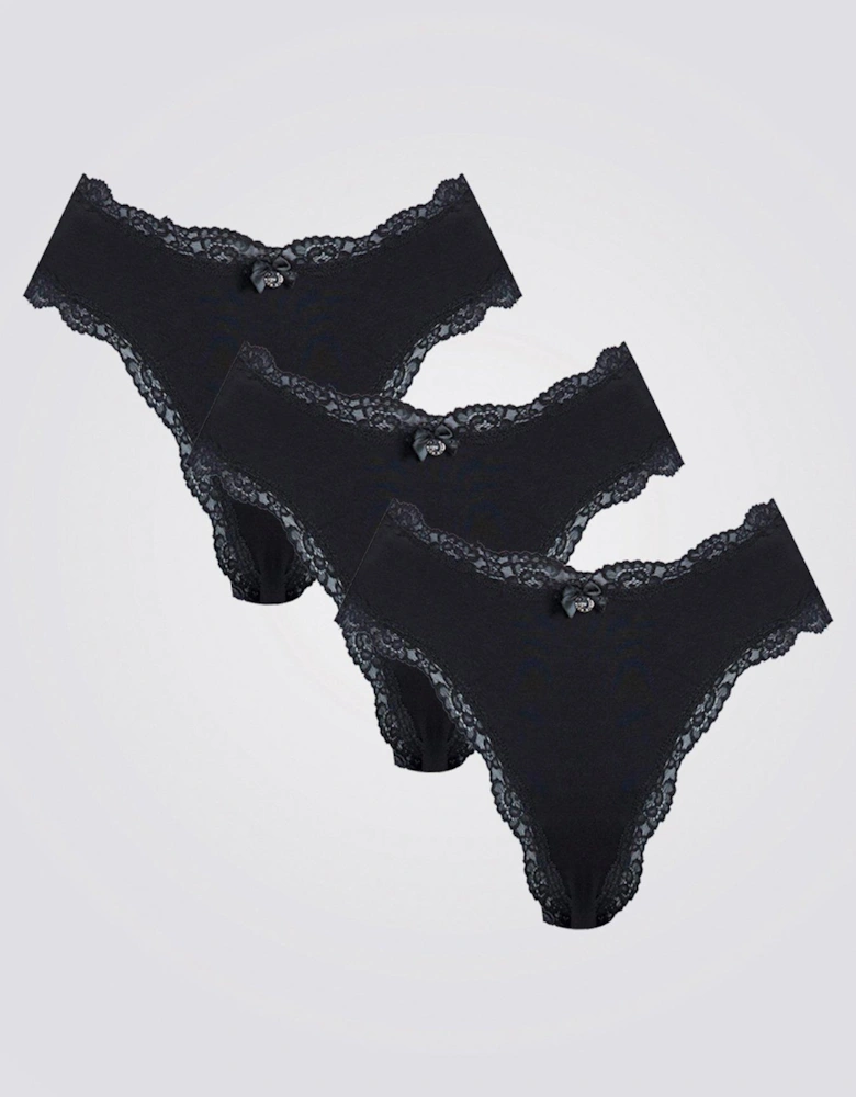 Tatiana 3 Pack Thongs - Black