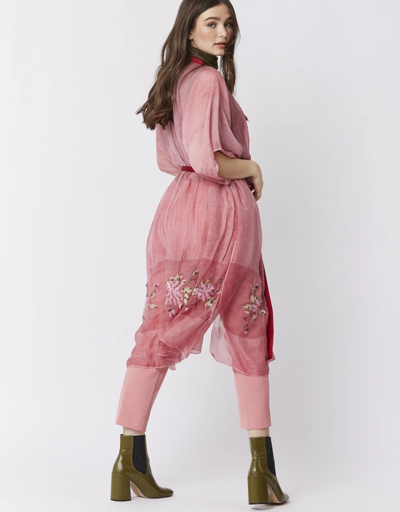 Pink Silk Blend Embroidered Kimono Jacket