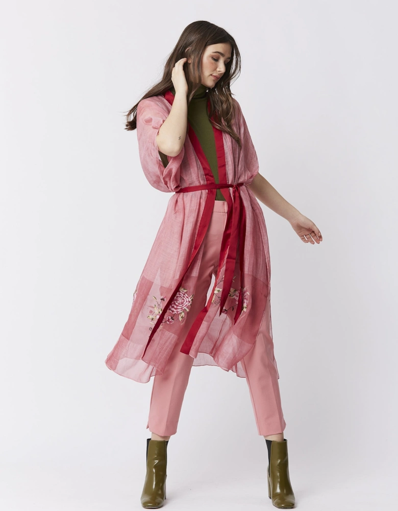 Pink Silk Blend Embroidered Kimono Jacket
