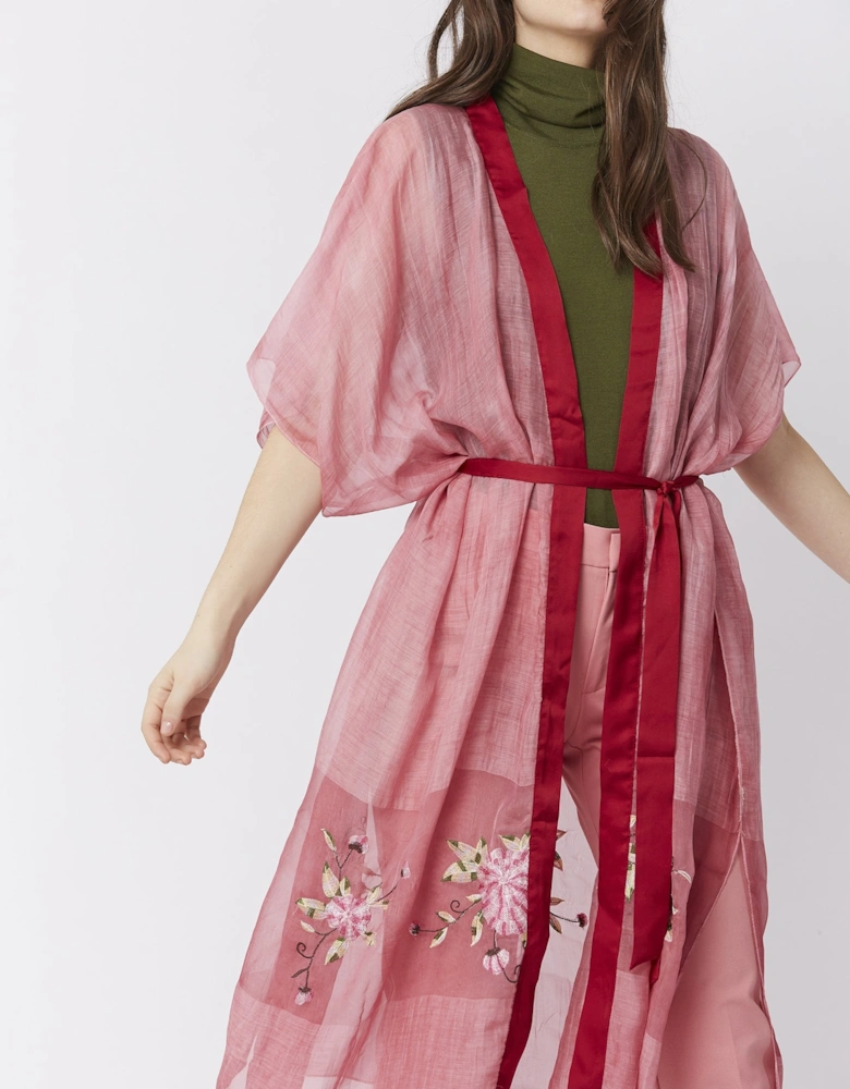 Pink Silk Blend Embroidered Kimono Jacket