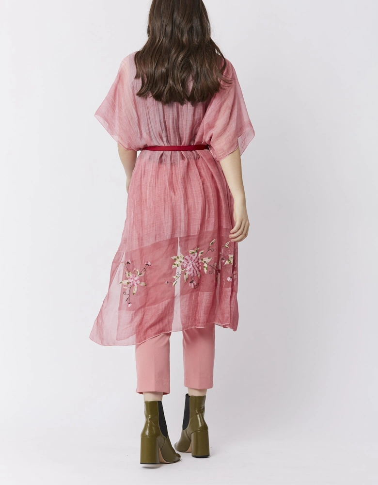 Pink Silk Blend Embroidered Kimono Jacket