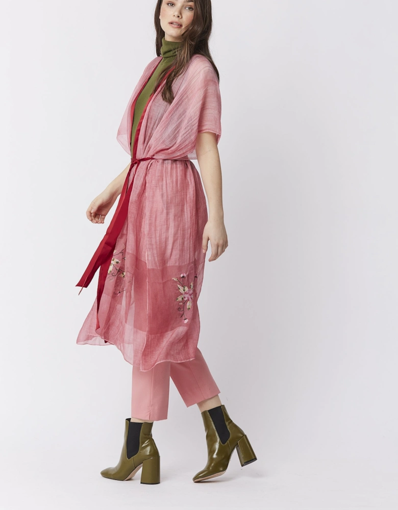 Pink Silk Blend Embroidered Kimono Jacket