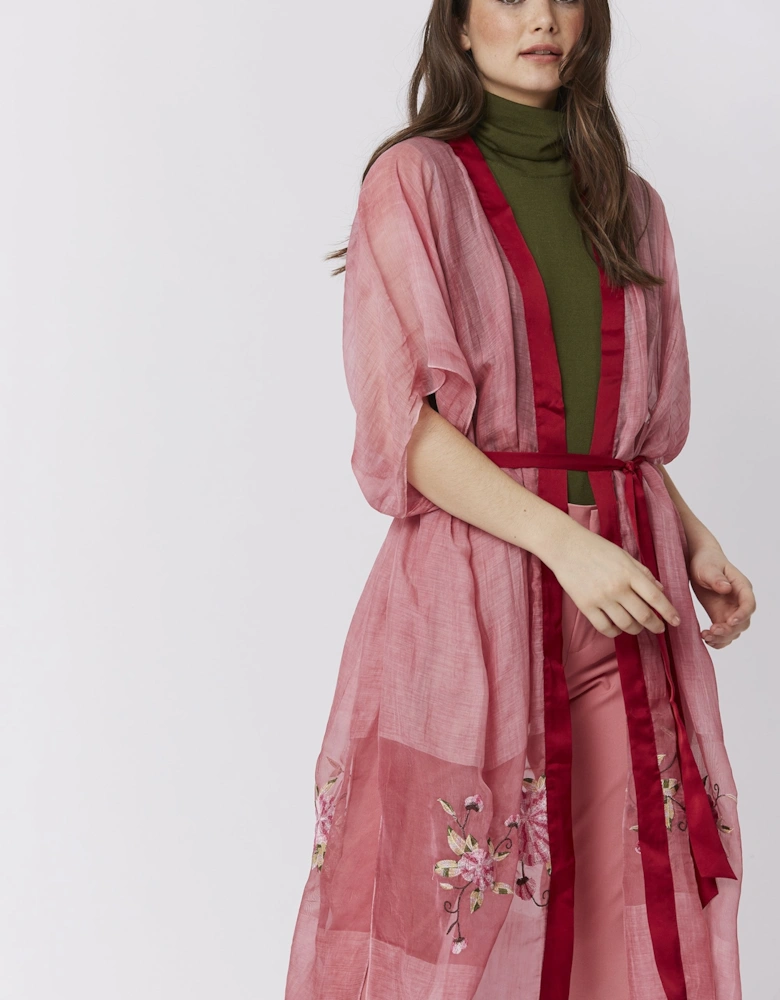 Pink Silk Blend Embroidered Kimono Jacket