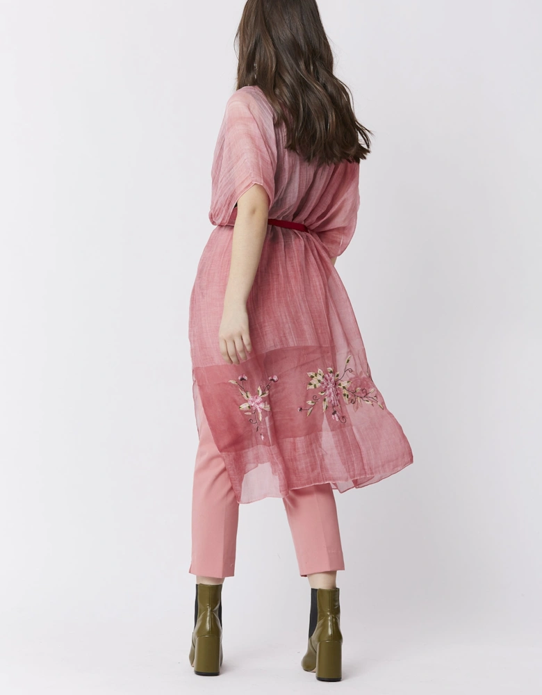 Pink Silk Blend Embroidered Kimono Jacket