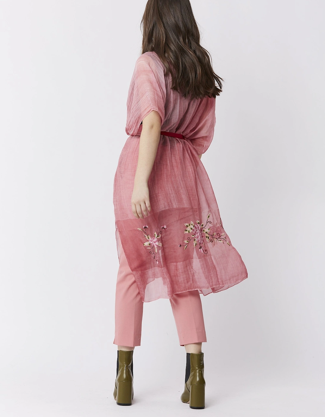 Pink Silk Blend Embroidered Kimono Jacket