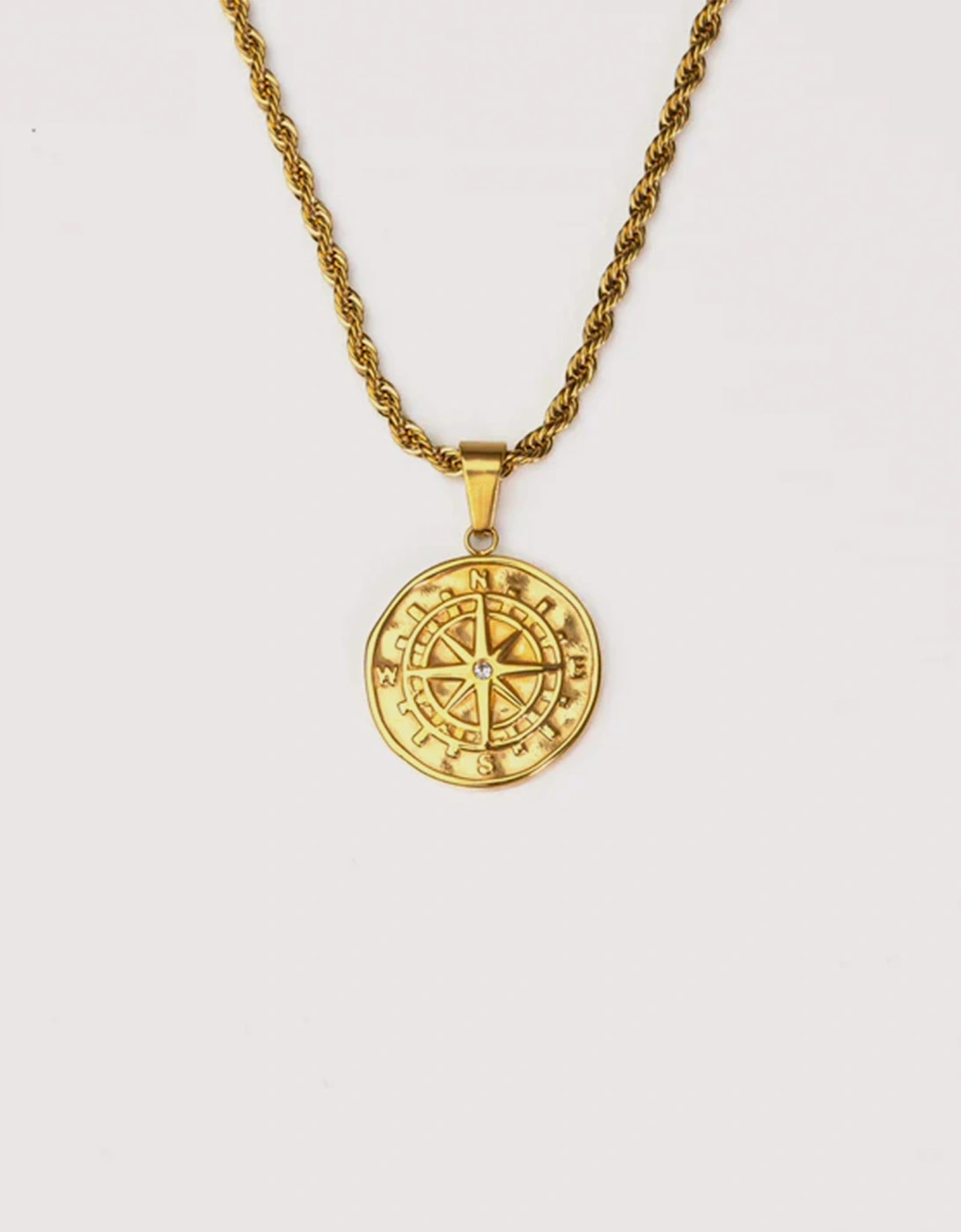 Gold Stainless Steel Compass Pendant 22", 3 of 2