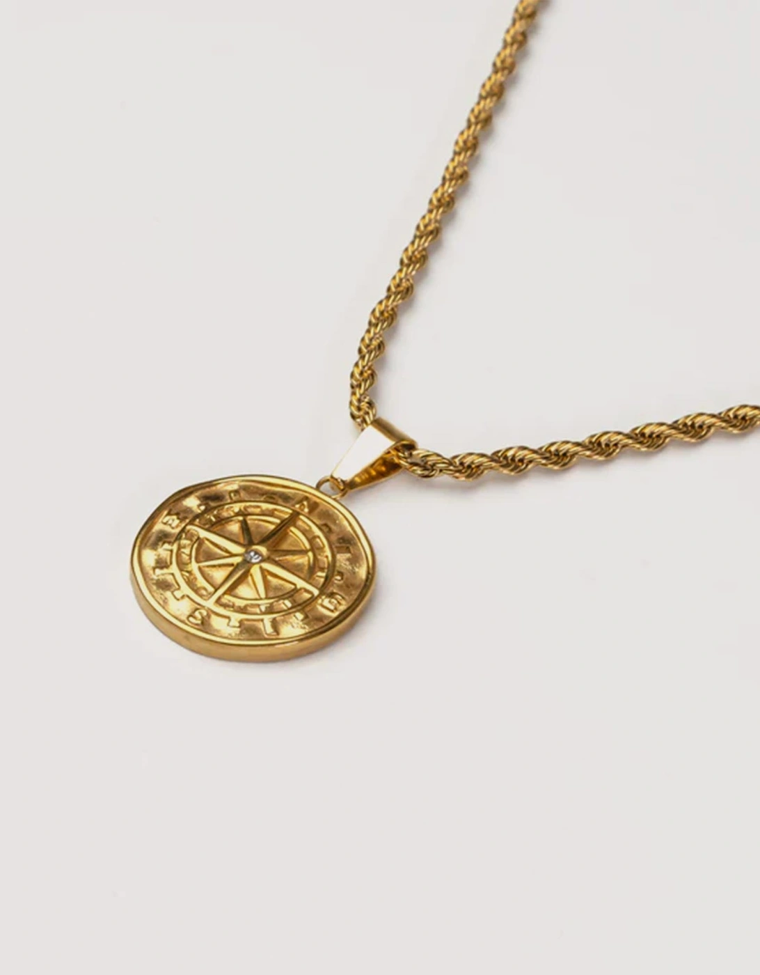 Gold Stainless Steel Compass Pendant 24", 3 of 2