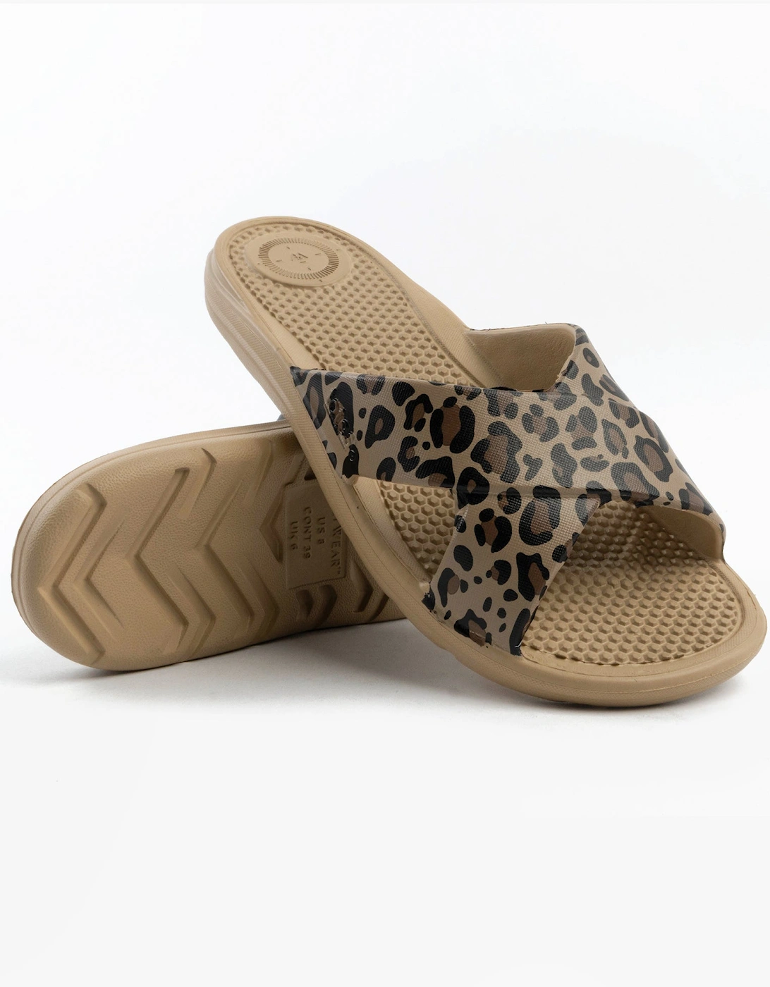 0359FLEO Womens Cross Slides Natural Leopard