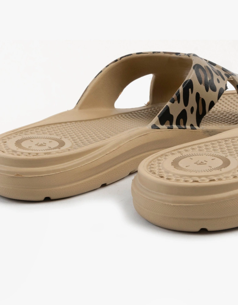 0359FLEO Womens Cross Slides Natural Leopard