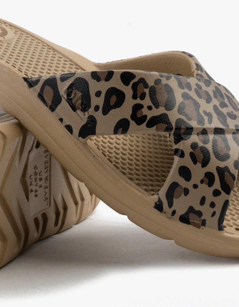 0359FLEO Womens Cross Slides Natural Leopard