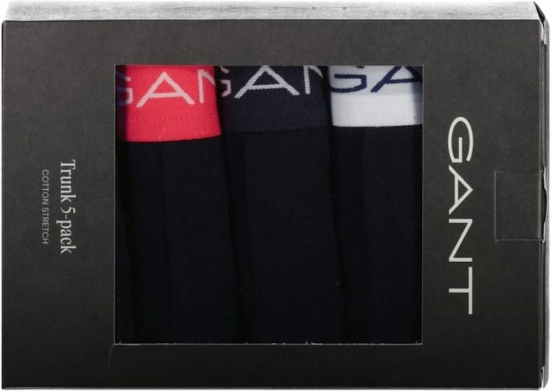 5-Pack Classic Logo Boxer Trunks, Navy w/ coral/white/blue