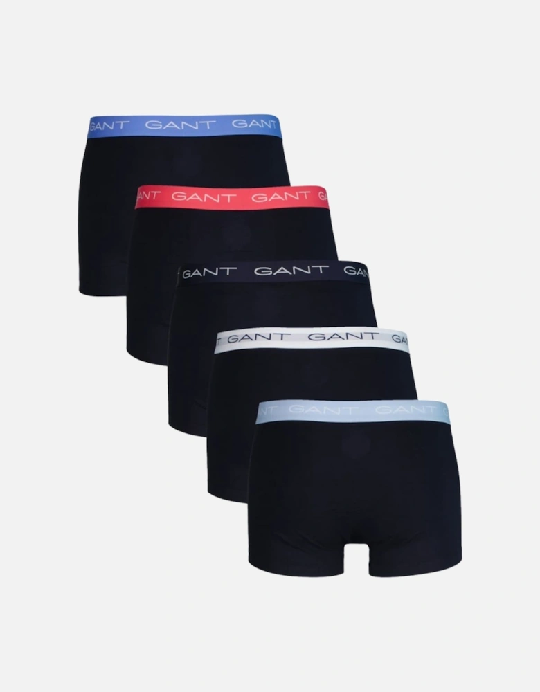 5-Pack Classic Logo Boxer Trunks, Navy w/ coral/white/blue