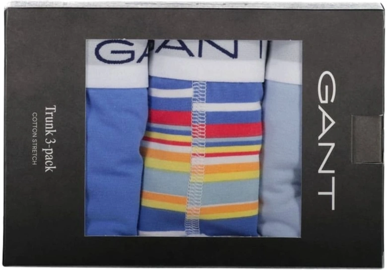 3-Pack Stripe Print Boxer Trunks, Perfect Blue