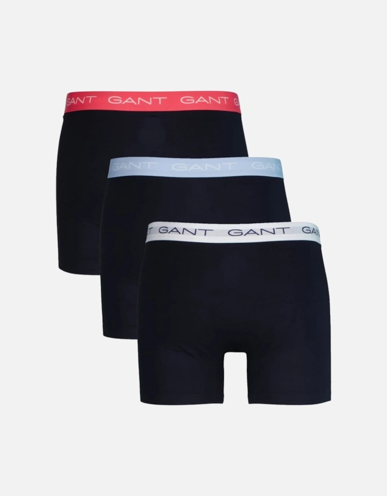 3-Pack Classic Logo Boxer Briefs, Black w/ coral/white/blue